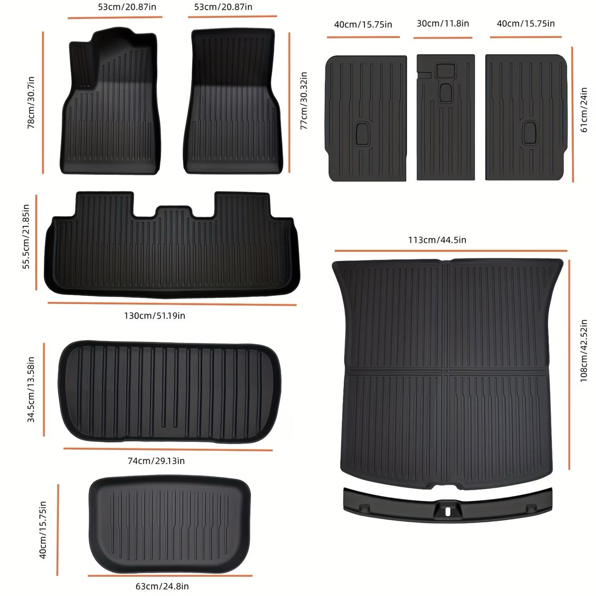 Gulvmatter til Tesla Model Y Juniper 2025/2026 – 10-delers komplett sett