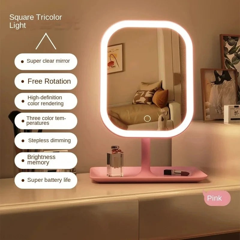 Sminkespeil med LED-lys og 3 lysfarger – touch-kontroll, bordmodell