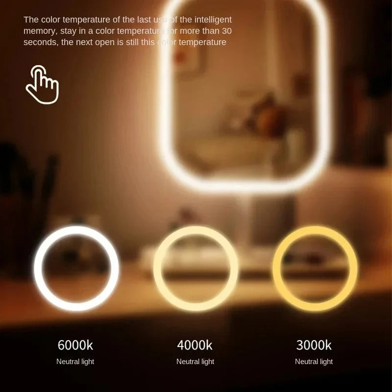 Sminkespeil med LED-lys og 3 lysfarger – touch-kontroll, bordmodell