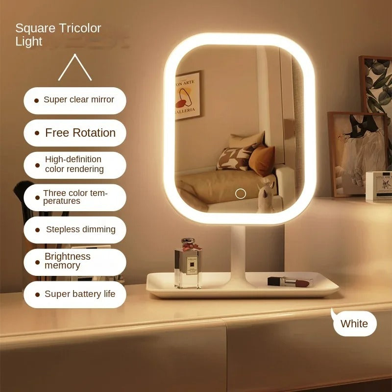 Sminkespeil med LED-lys og 3 lysfarger – touch-kontroll, bordmodell